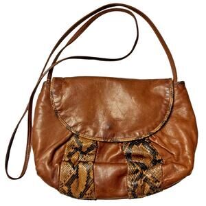 Vtg Soft Italian Brown Leather & Snakeskin Purse Desmo Shoulder bag Crossbody